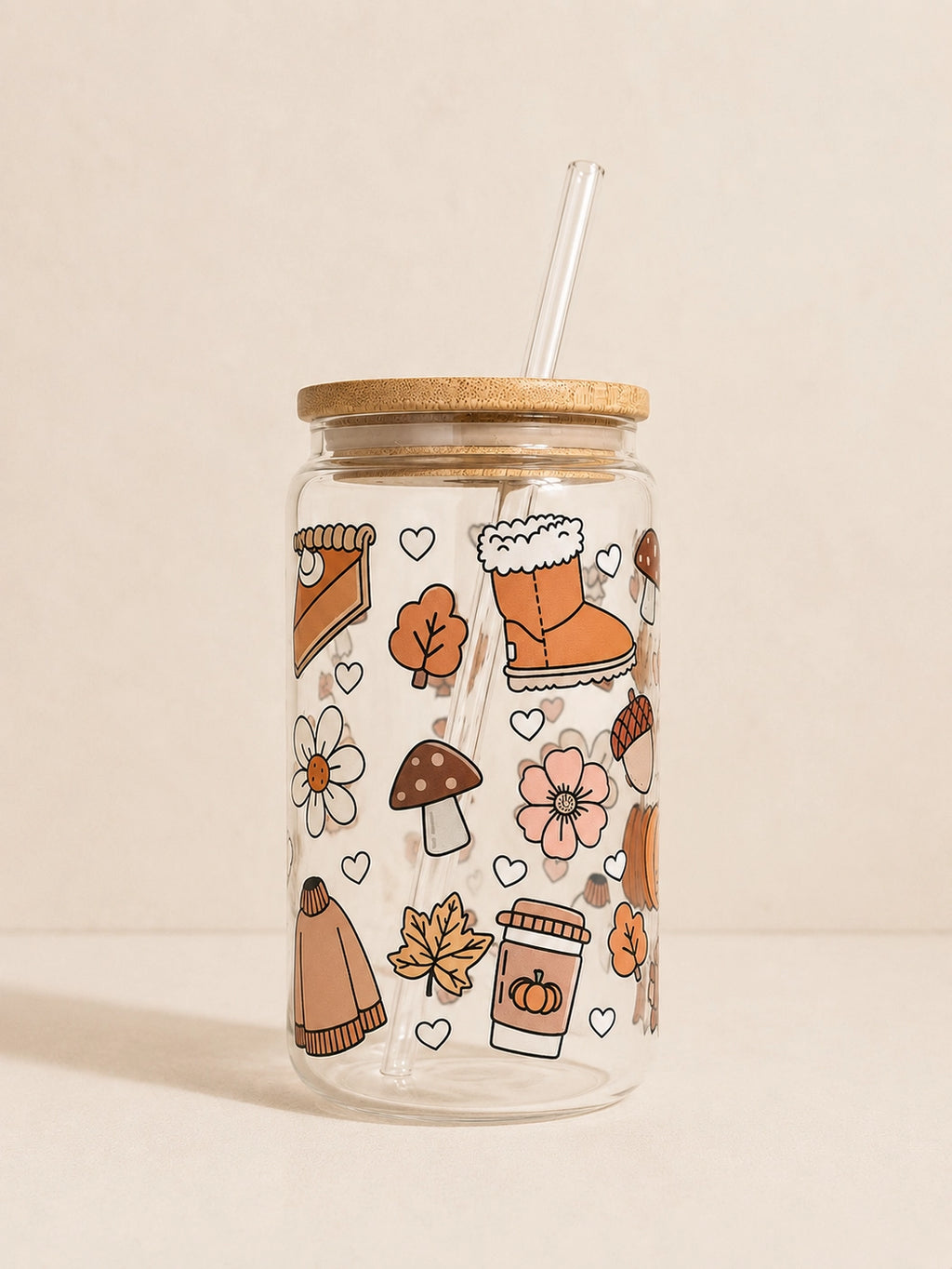 Cozy Autumn Vibes Glass Tumbler Double Sided + Lid & Straw