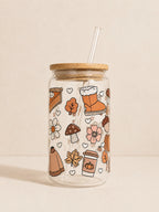 Cozy Autumn Vibes Glass Tumbler Double Sided + Lid & Straw