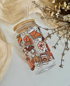 Cozy Autumn Vibes Glass Tumbler Double Sided + Lid & Straw