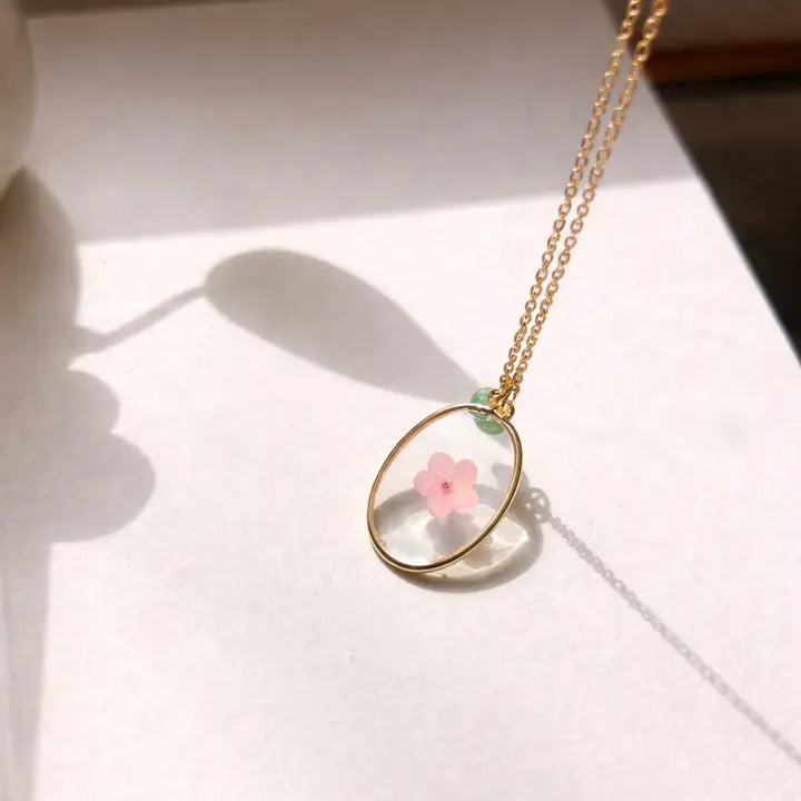 Mediterranean Bloom Pendant – Handcrafted with Real Flowers & amp Natural Mineral