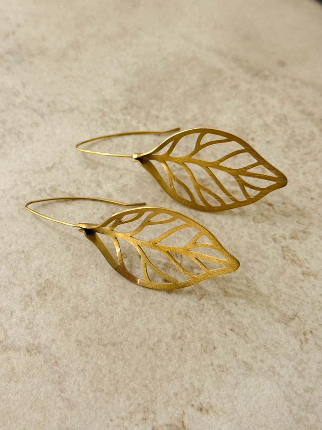Elm Leaf Brushed Gold Earrings