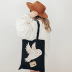 Tote Bag Owl Snowy Owl with Letter Jute Sack Reading Forest