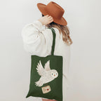 Tote Bag Owl Snowy Owl with Letter Jute Sack Reading Forest