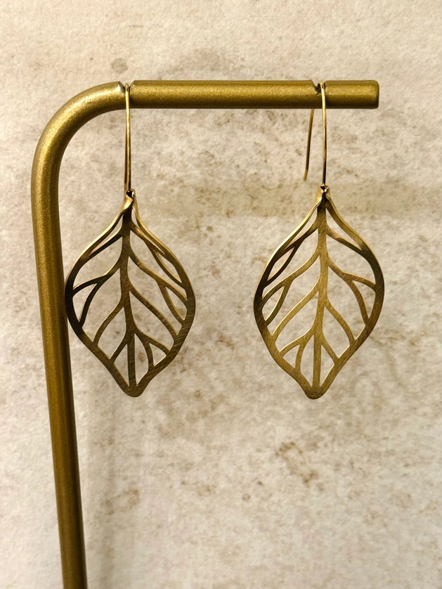 Elm Leaf Brushed Gold Earrings