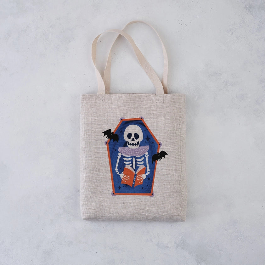 Skeleton Reader Coffin Tote Bag