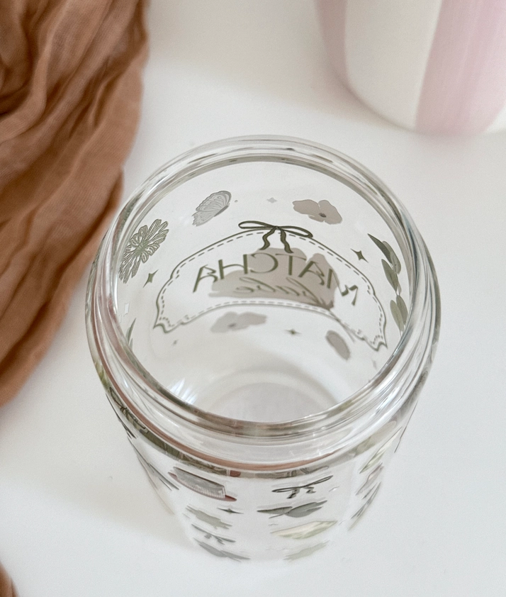 Lux Matcha Babe Glass Cup Double Sided & Lid and Straw